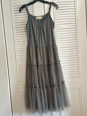 A'Reve Grey Sleeveless Tiered Tulle Dress